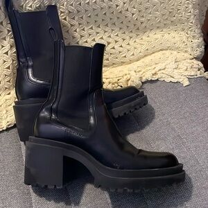Zara stacked heel lug sole pull-on combat boots